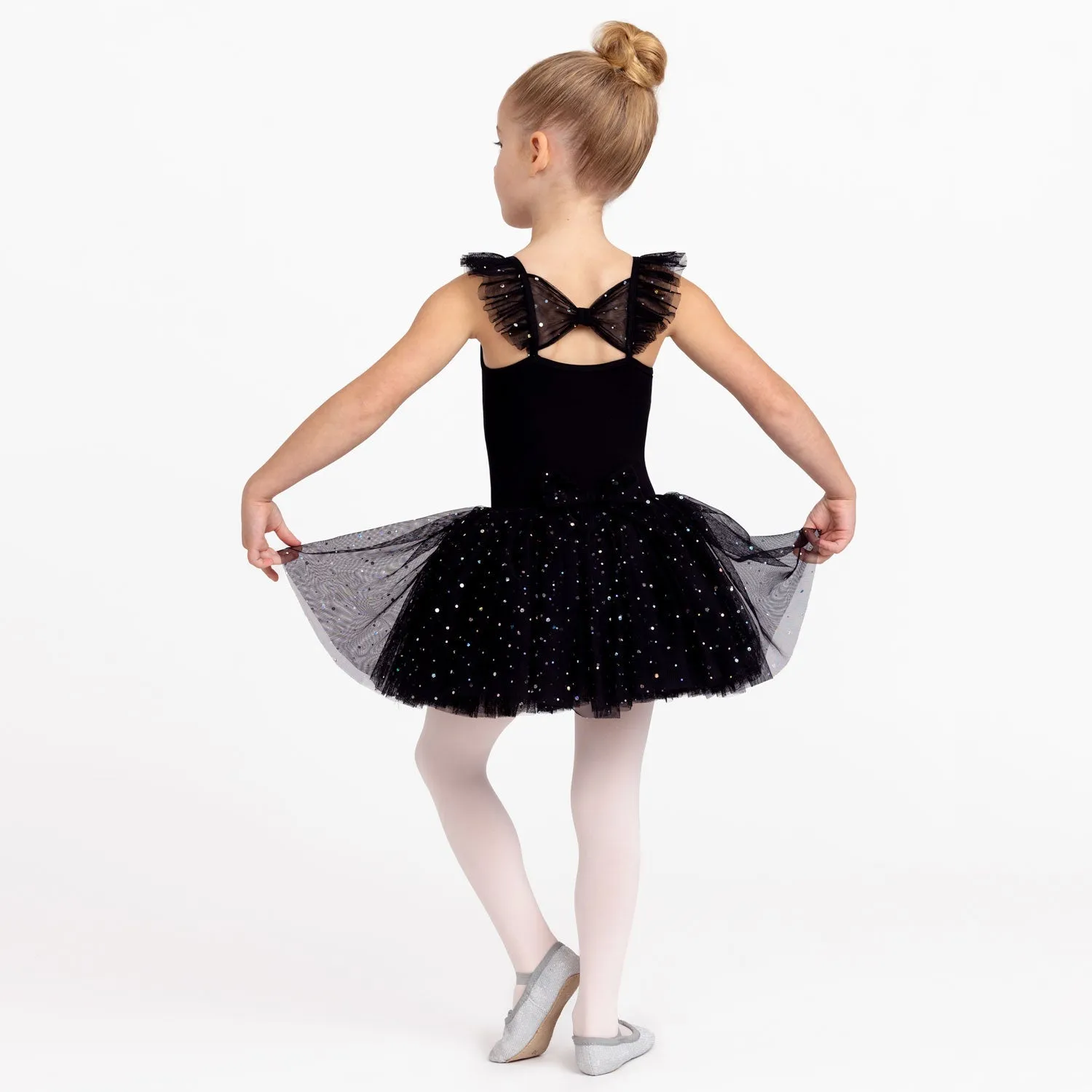 Melania: Sequin Tutu Dress with Bows in Black
