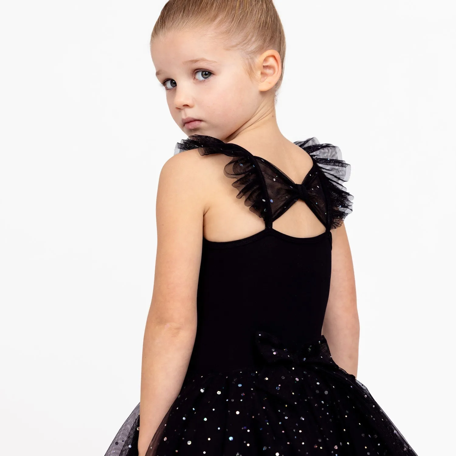 Melania: Sequin Tutu Dress with Bows in Black