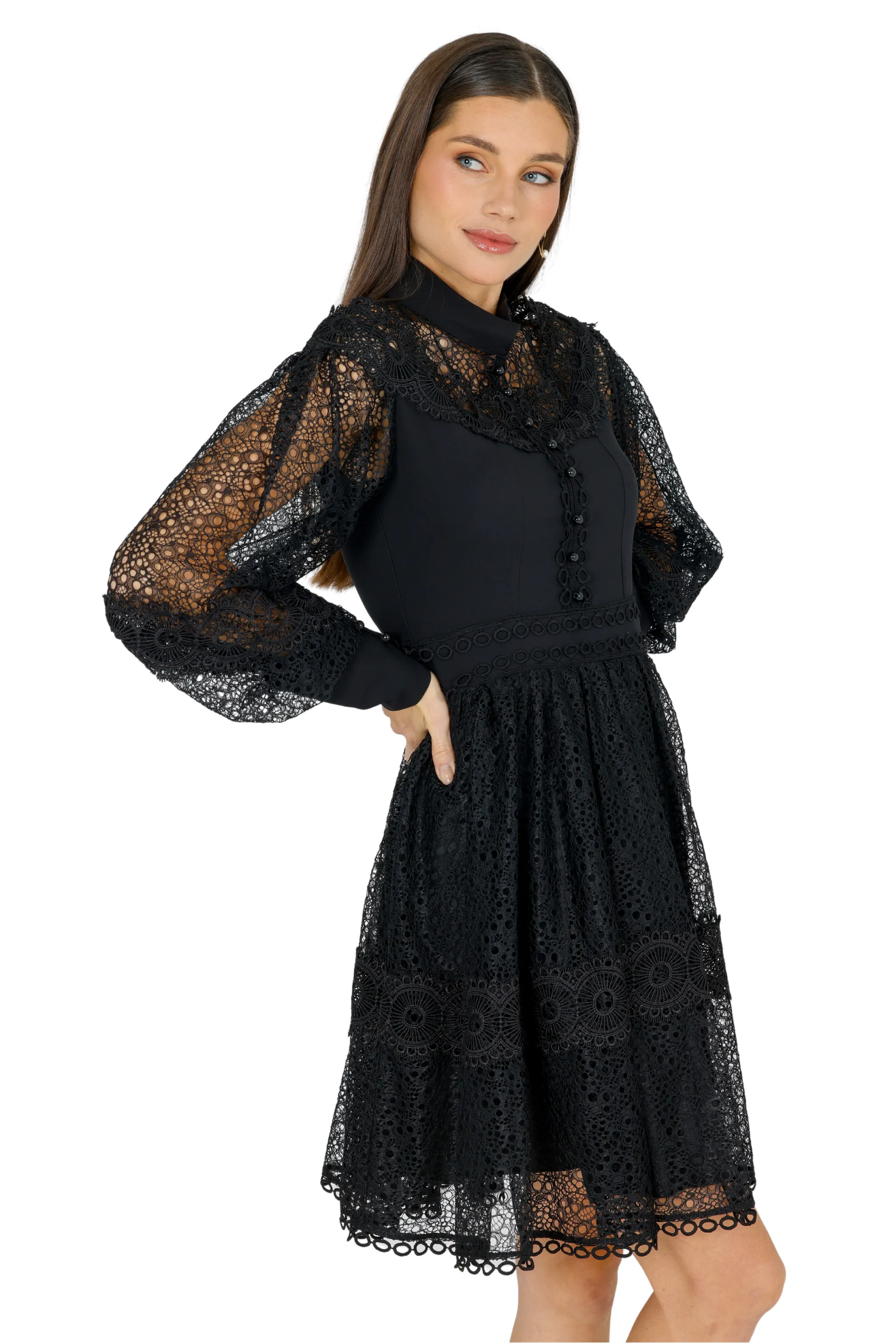 Melvina Lace Mini Dress Long Sleeve