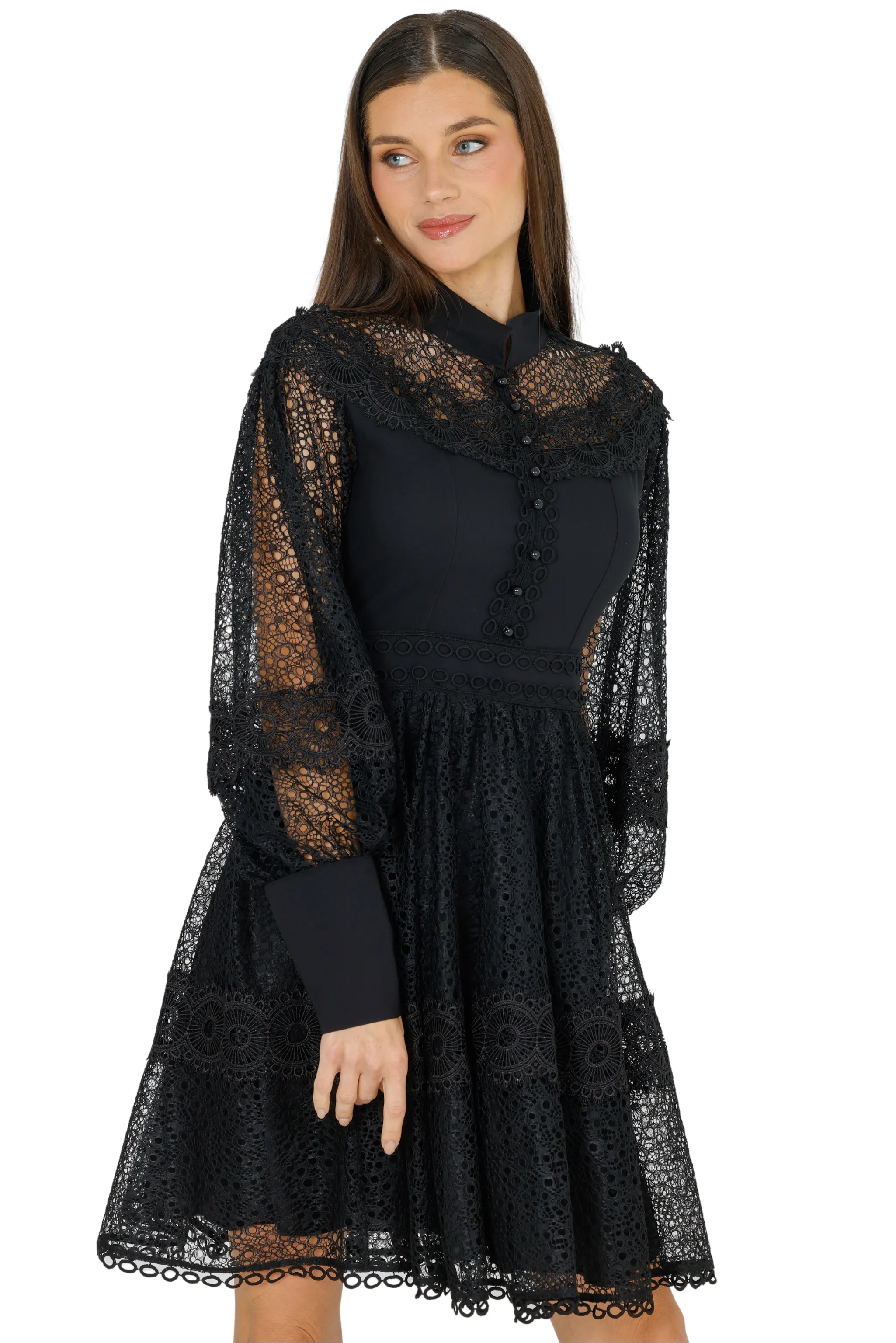 Melvina Lace Mini Dress Long Sleeve