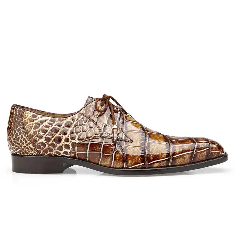 Mens Belvedere Alfred Alligator Derby Shoe in Caramel
