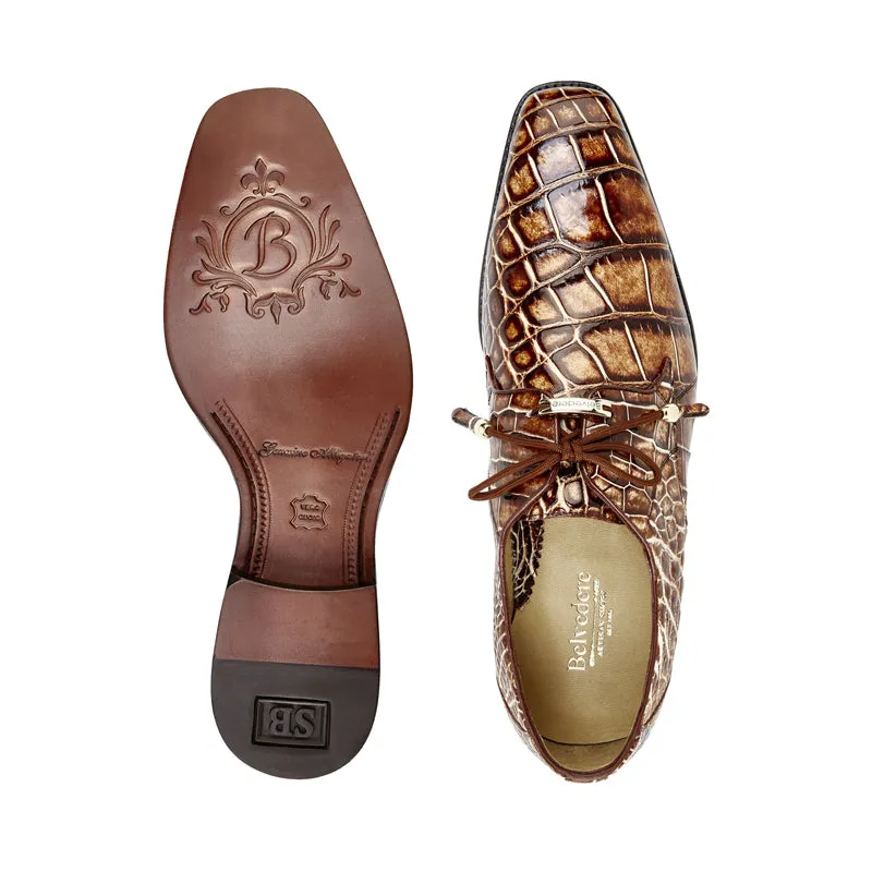 Mens Belvedere Alfred Alligator Derby Shoe in Caramel