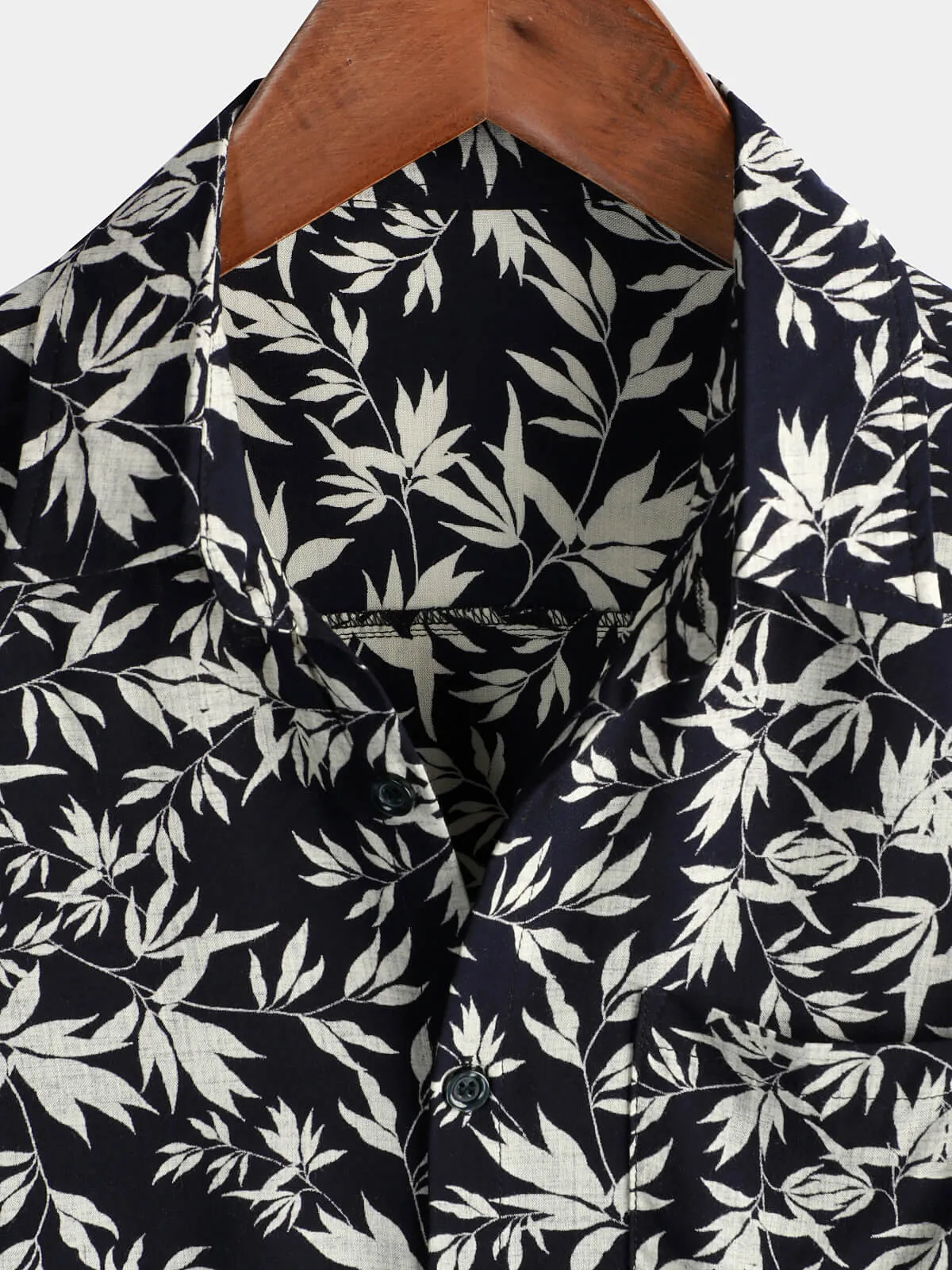 Men's Casual Leaf Print Short Sleeve Hawaiian Shirt