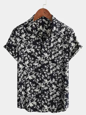 Men's Casual Leaf Print Short Sleeve Hawaiian Shirt
