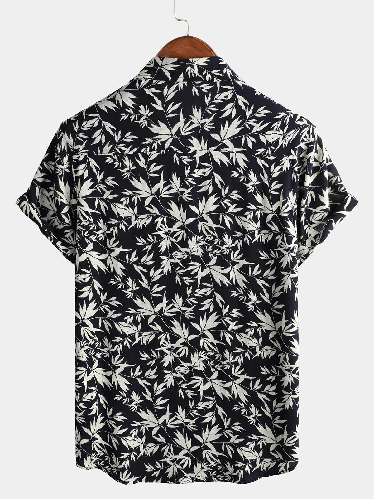 Men's Casual Leaf Print Short Sleeve Hawaiian Shirt