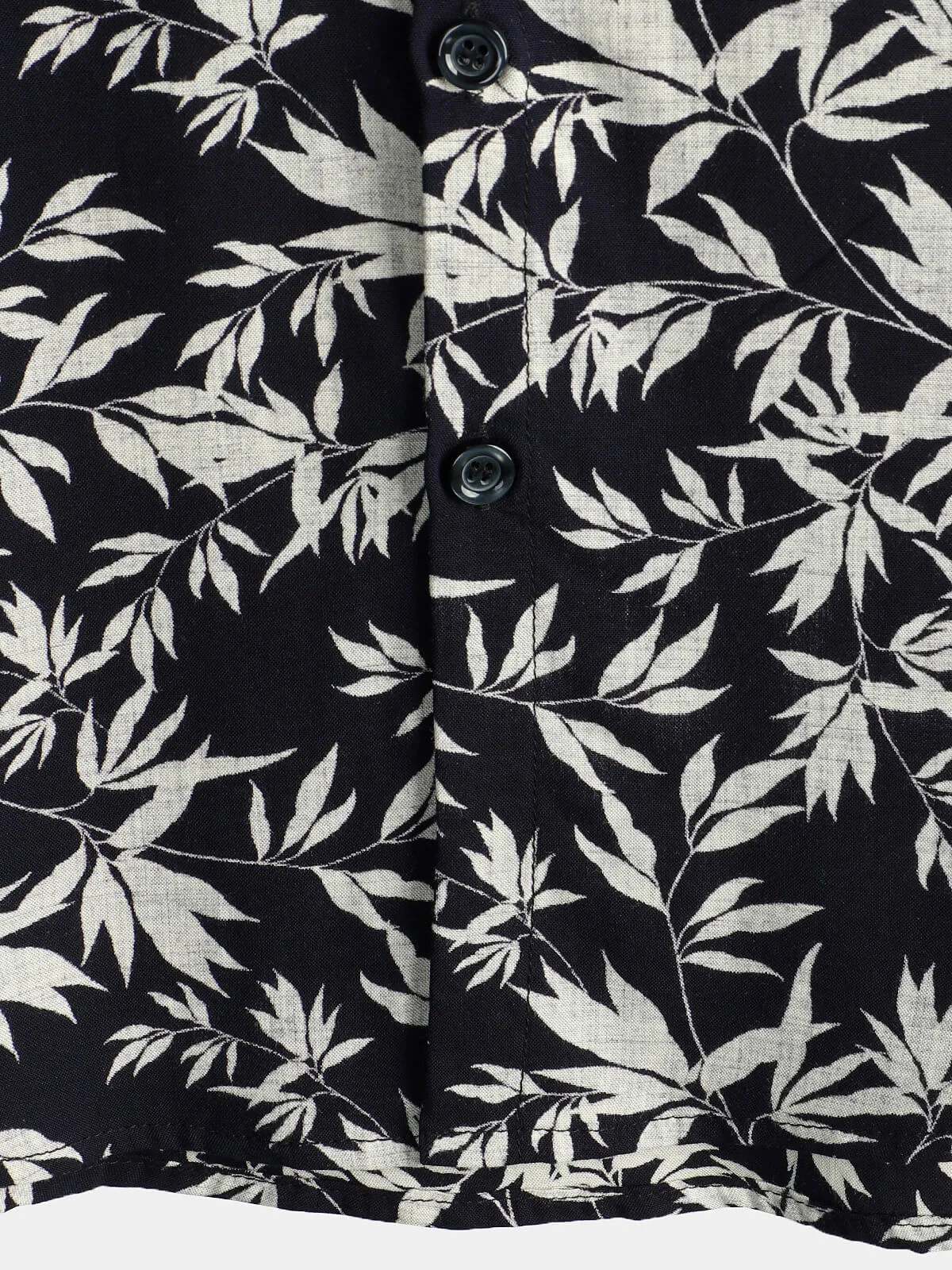 Men's Casual Leaf Print Short Sleeve Hawaiian Shirt