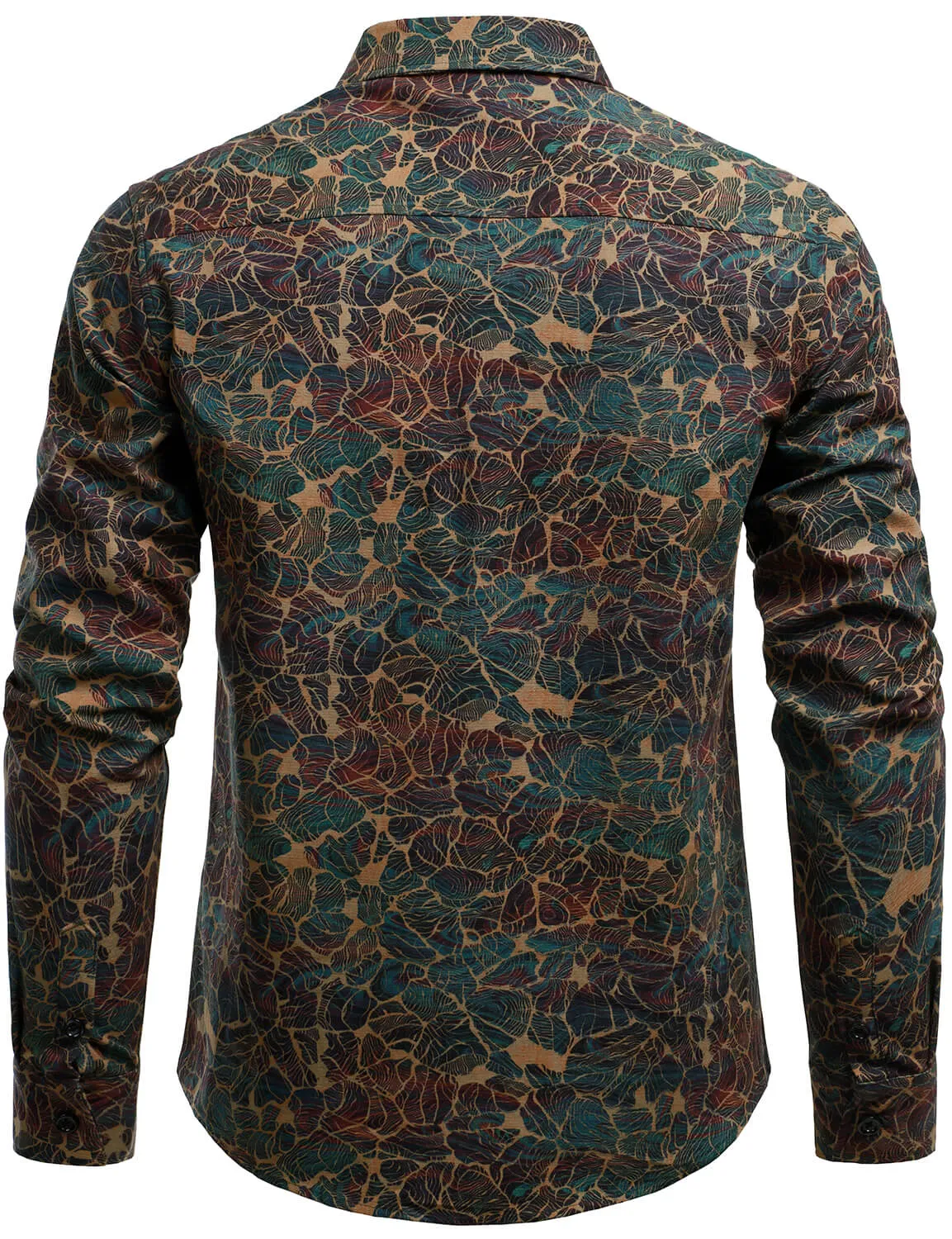 Men's Casual Retro Print Long Sleeve Button Up Shirt