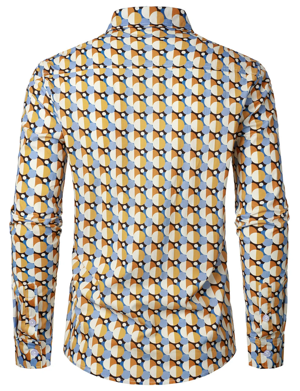 Men's Cotton Round Geometric Button Up Casual Long Sleeve Shirt