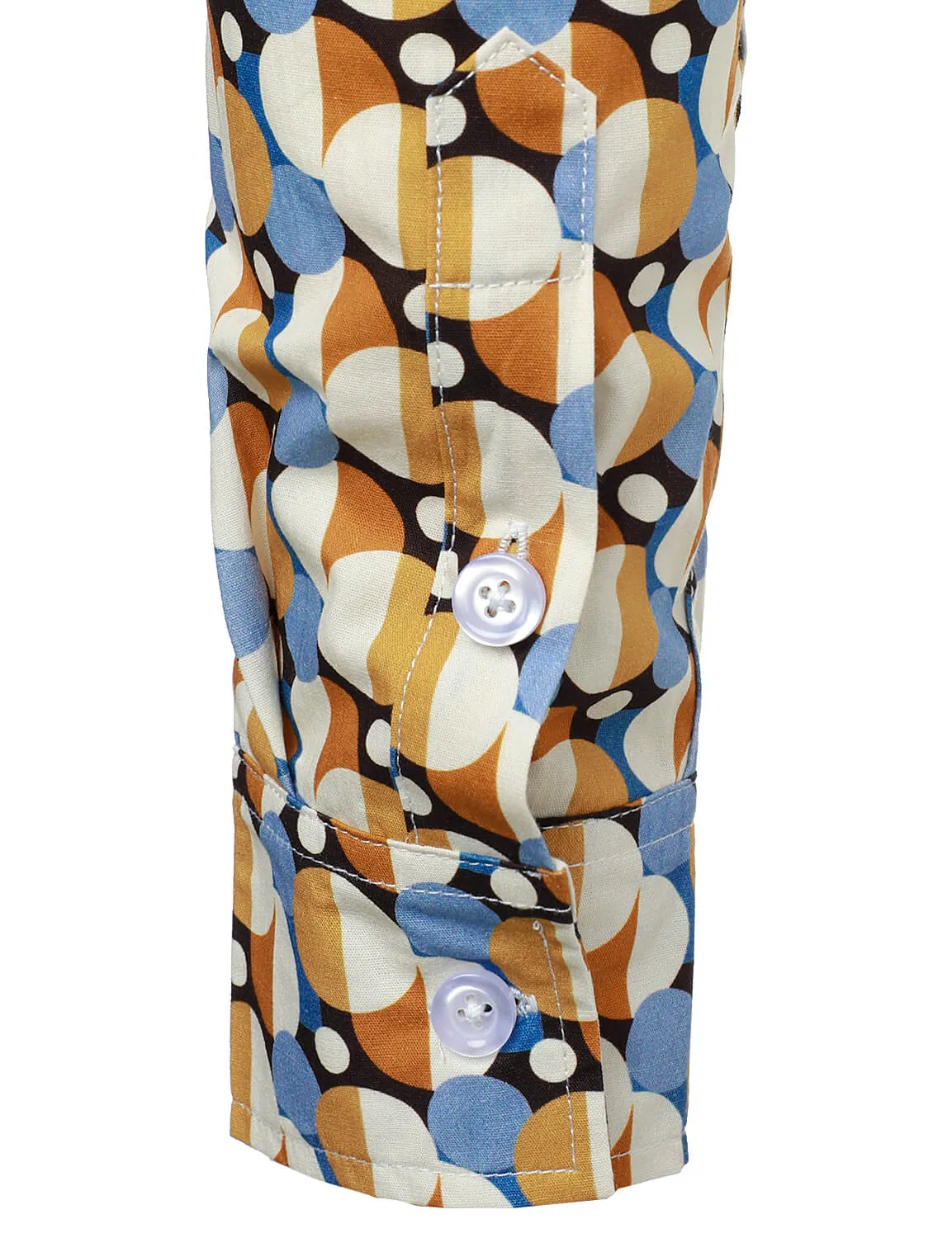 Men's Cotton Round Geometric Button Up Casual Long Sleeve Shirt