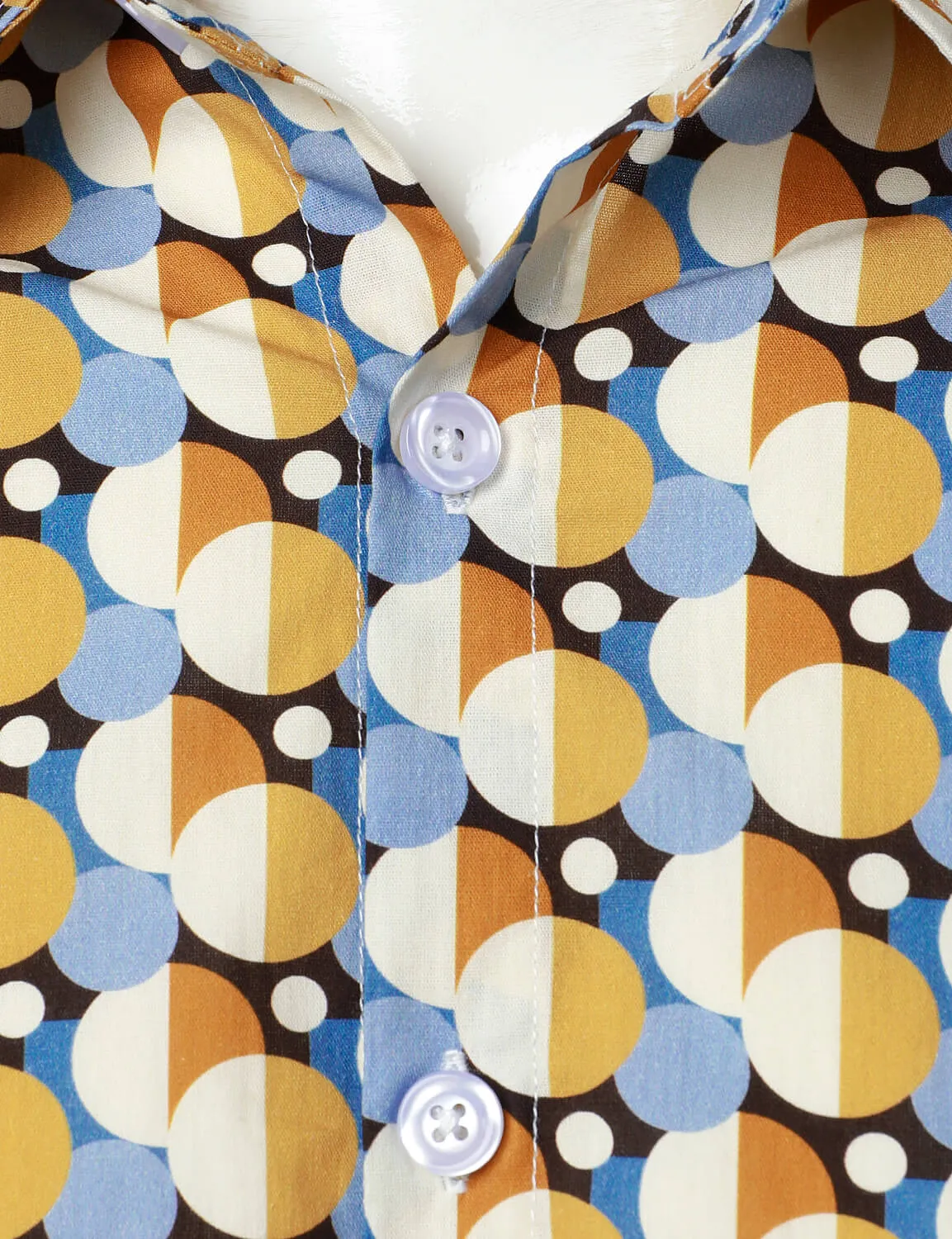Men's Cotton Round Geometric Button Up Casual Long Sleeve Shirt