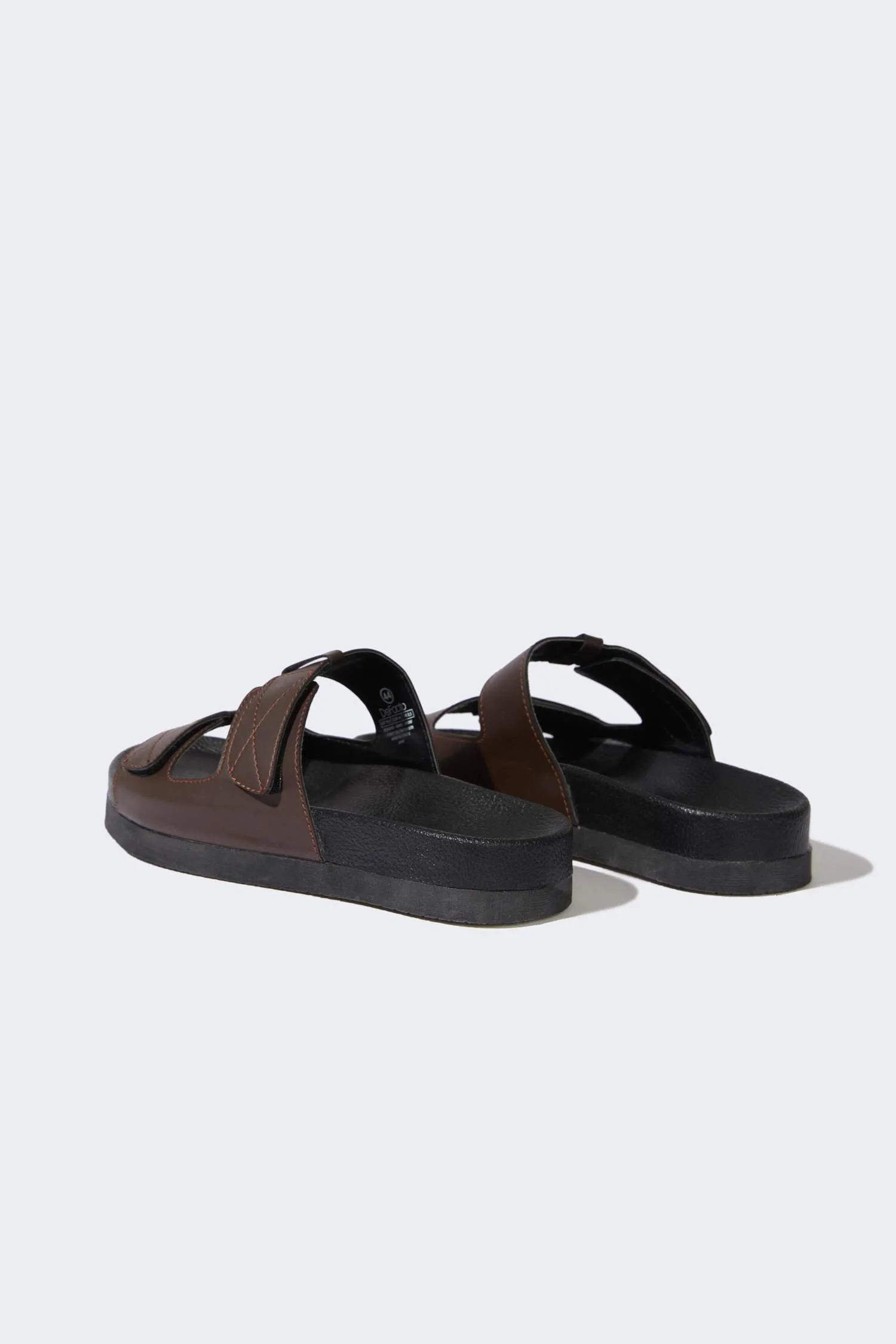 Mens Flat Bottom Double Band Faux Leather Slipper