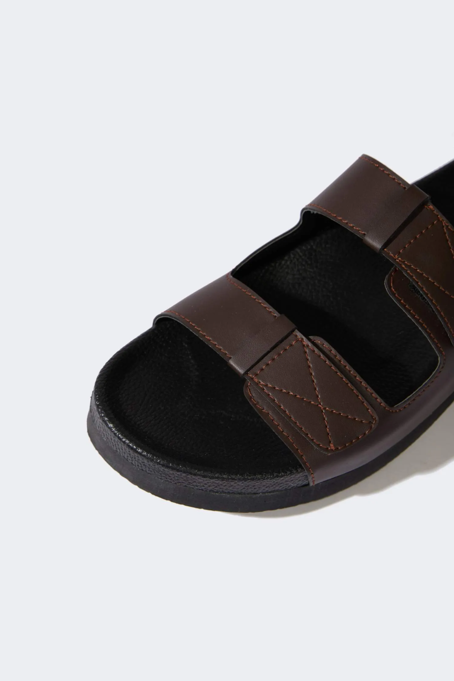 Mens Flat Bottom Double Band Faux Leather Slipper