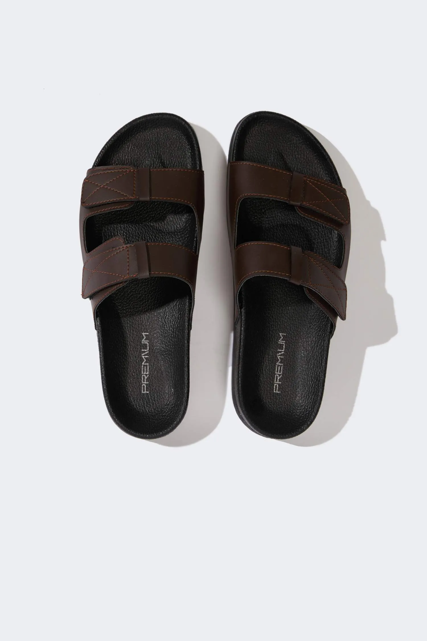Mens Flat Bottom Double Band Faux Leather Slipper