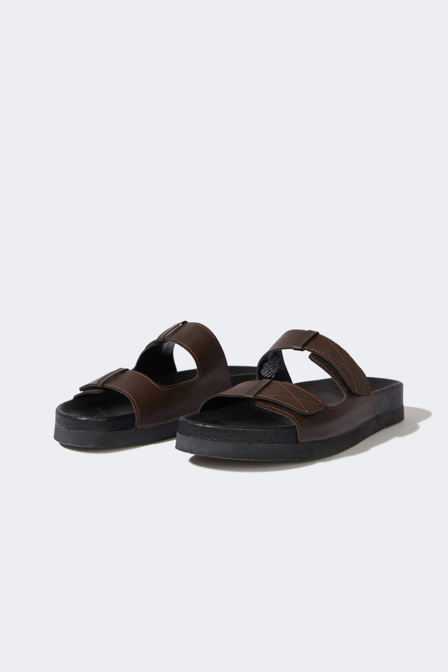 Mens Flat Bottom Double Band Faux Leather Slipper