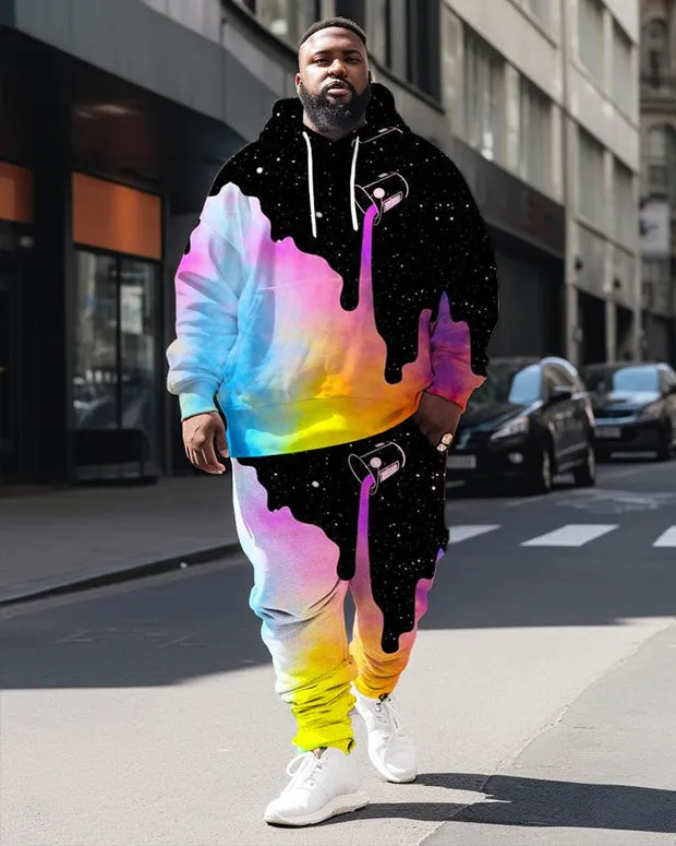 Men's Plus Size Casual Colorful Milk Two Piece Hoodie Set