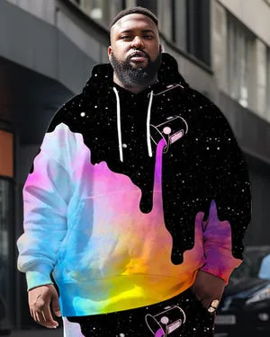 Men's Plus Size Casual Colorful Milk Two Piece Hoodie Set