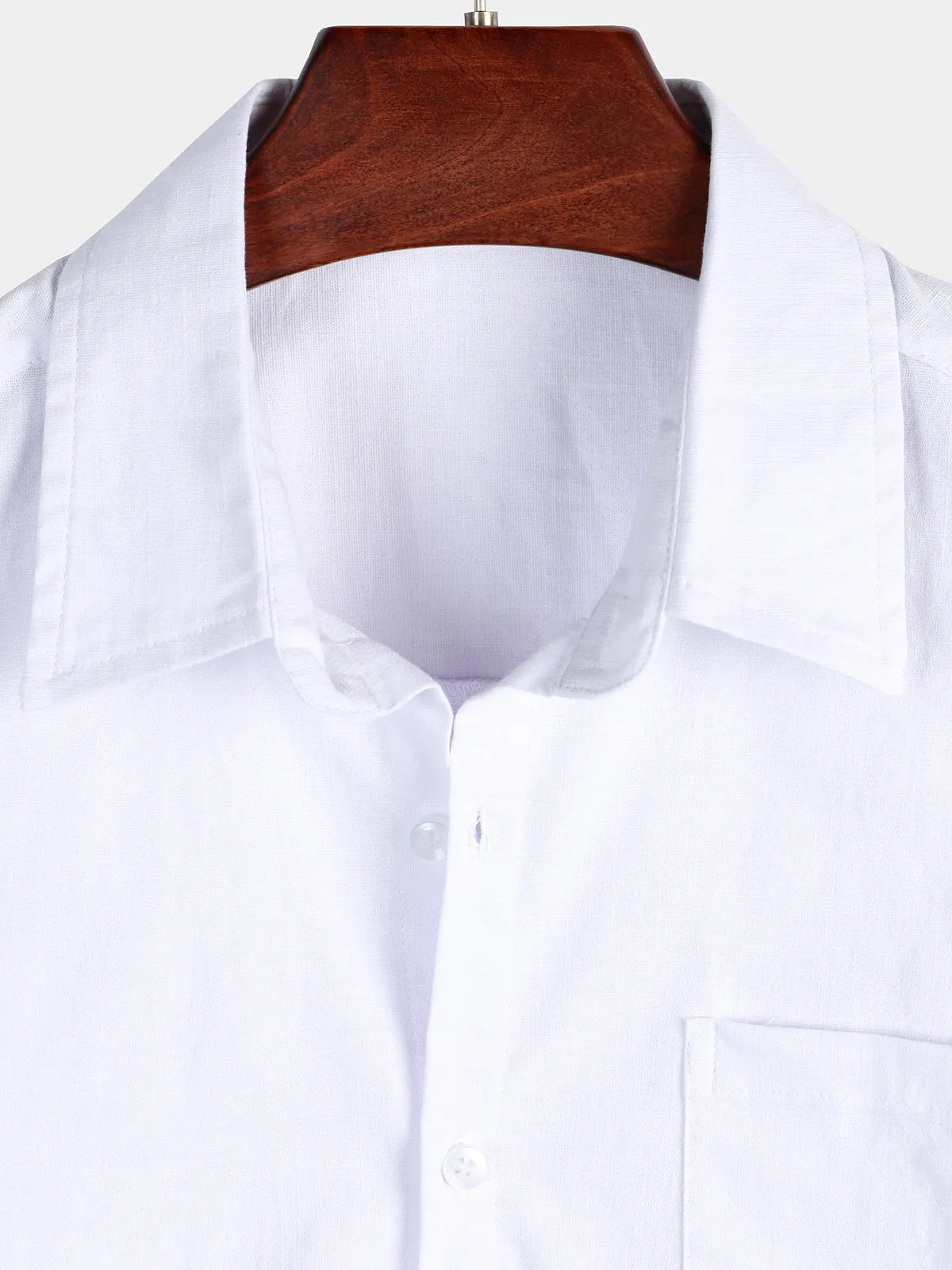 Men's Solid Color Linen Cotton Pocket Casual Button Short Sleeve Shirt