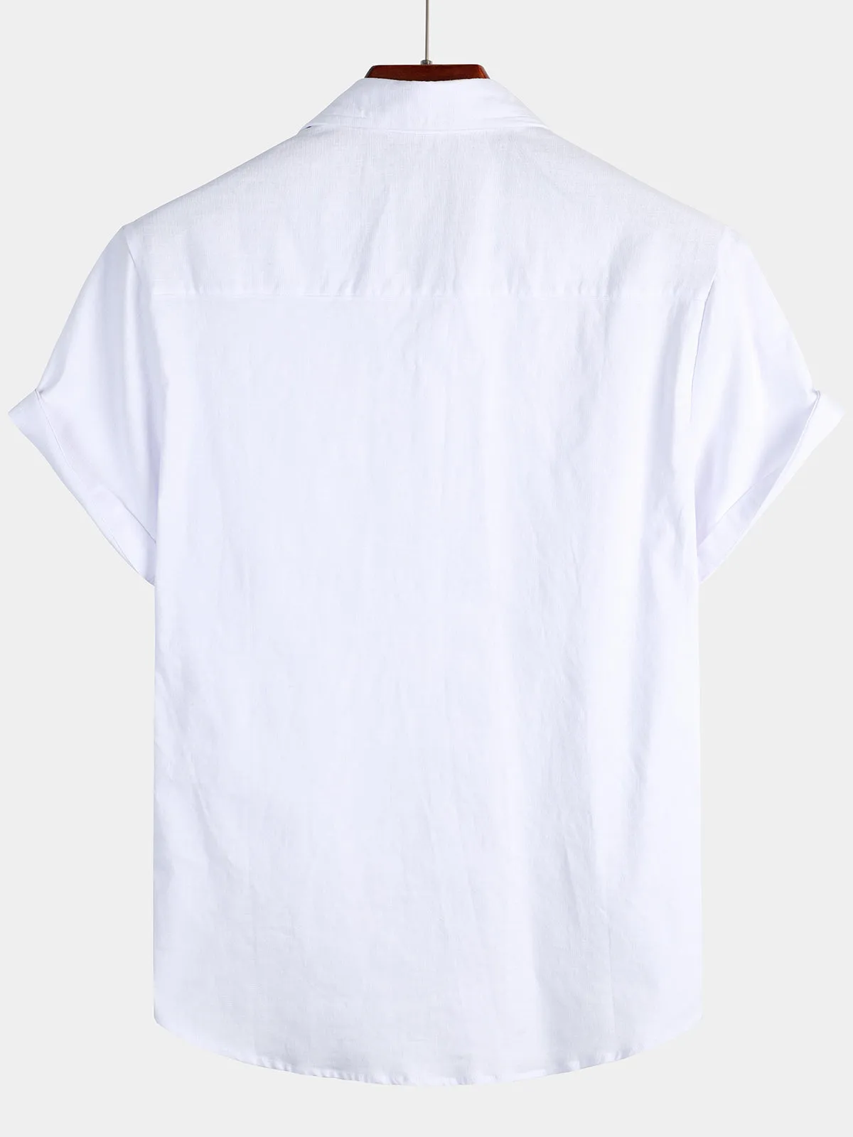 Men's Solid Color Linen Cotton Pocket Casual Button Short Sleeve Shirt