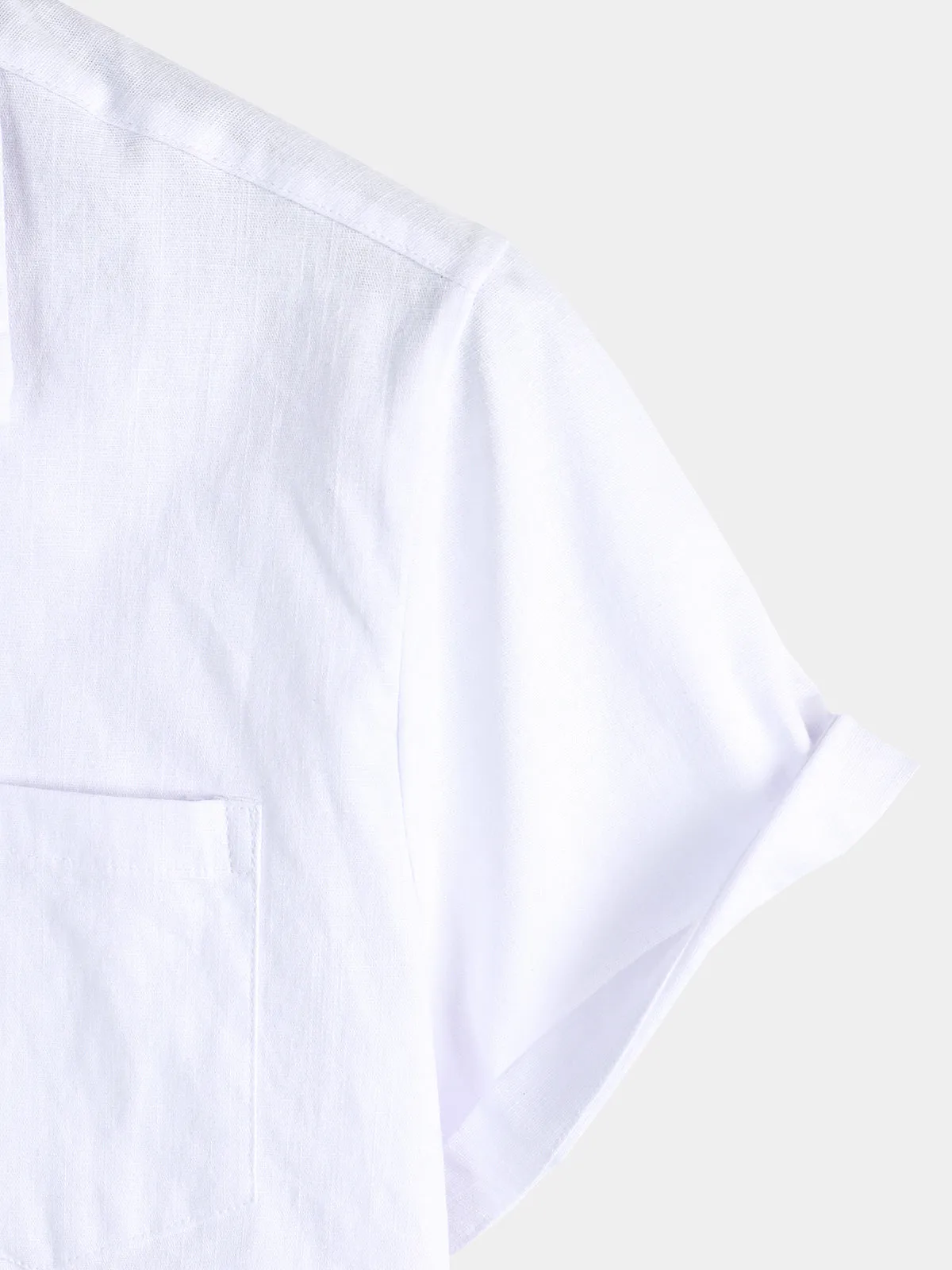 Men's Solid Color Linen Cotton Pocket Casual Button Short Sleeve Shirt