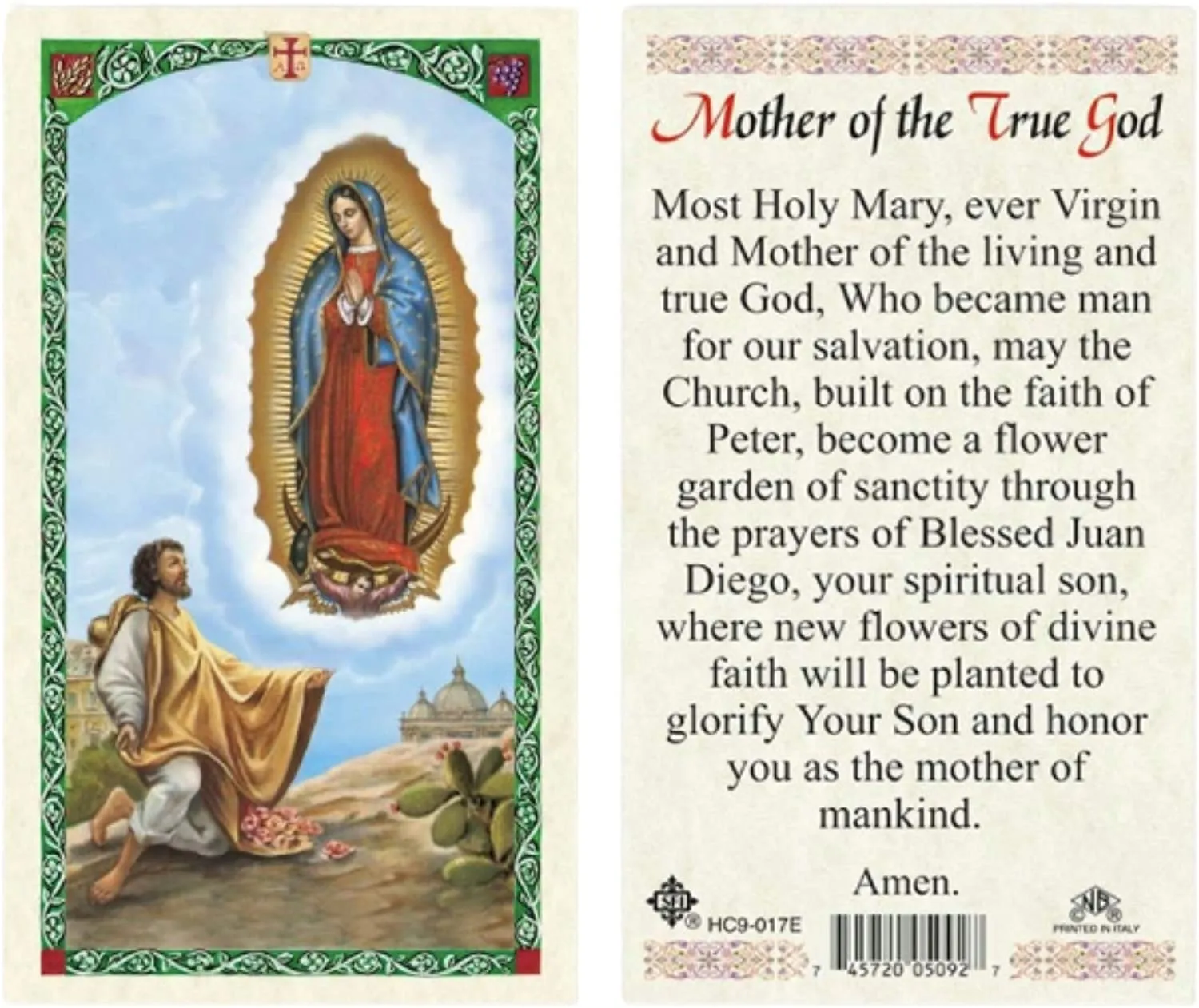 Mother of the True God Guadalupe Novena Holy Card (Plastic Covered)