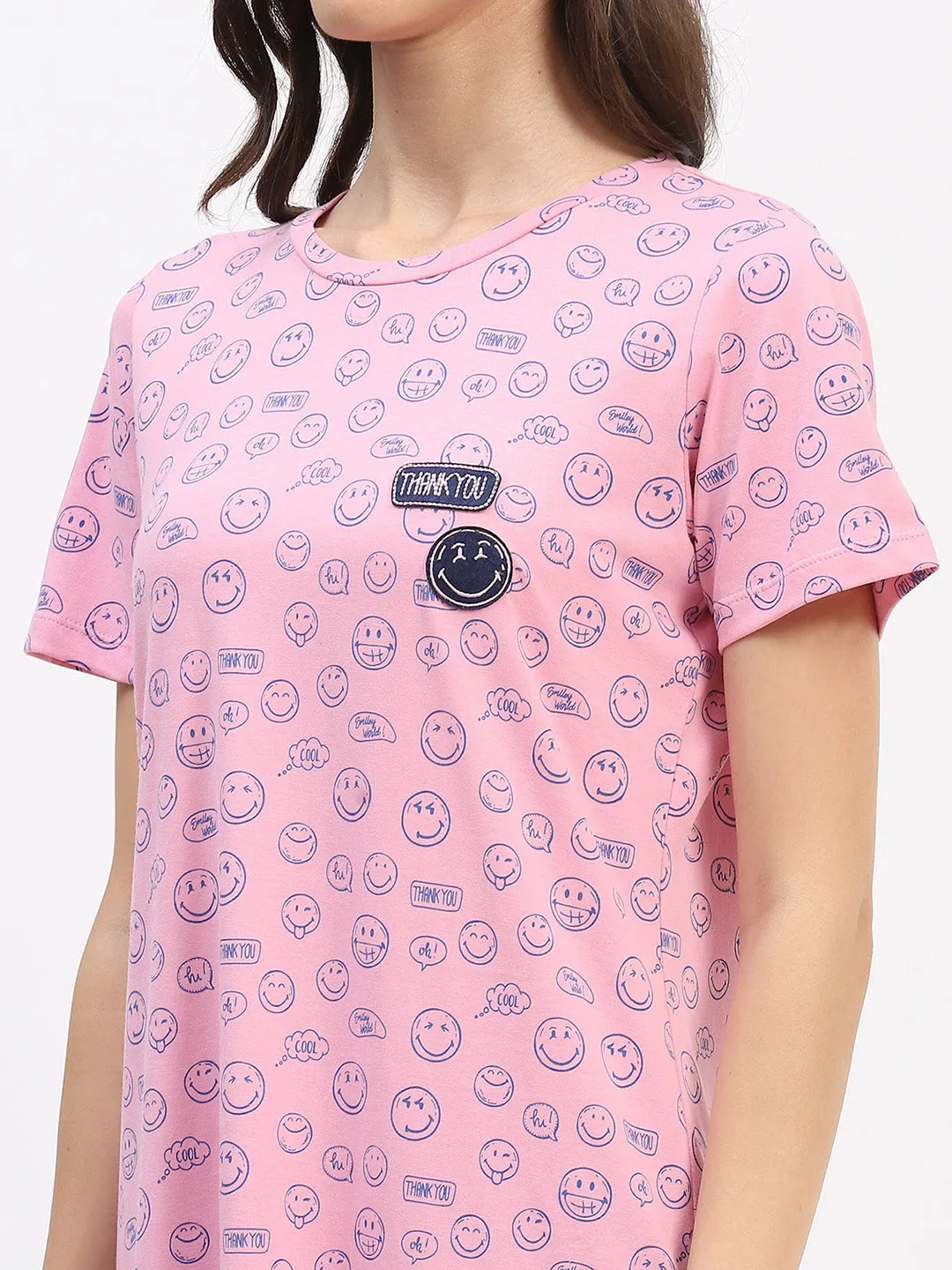 mSECRET Pink Smiley Print Cotton Nightdress