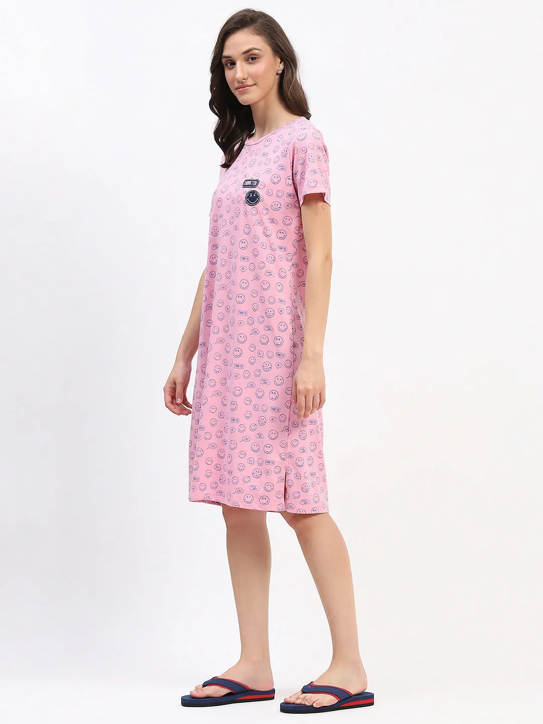 mSECRET Pink Smiley Print Cotton Nightdress