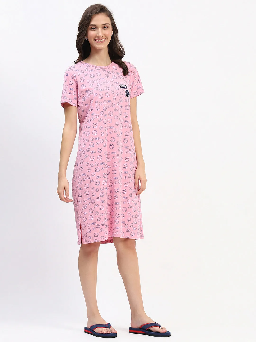 mSECRET Pink Smiley Print Cotton Nightdress