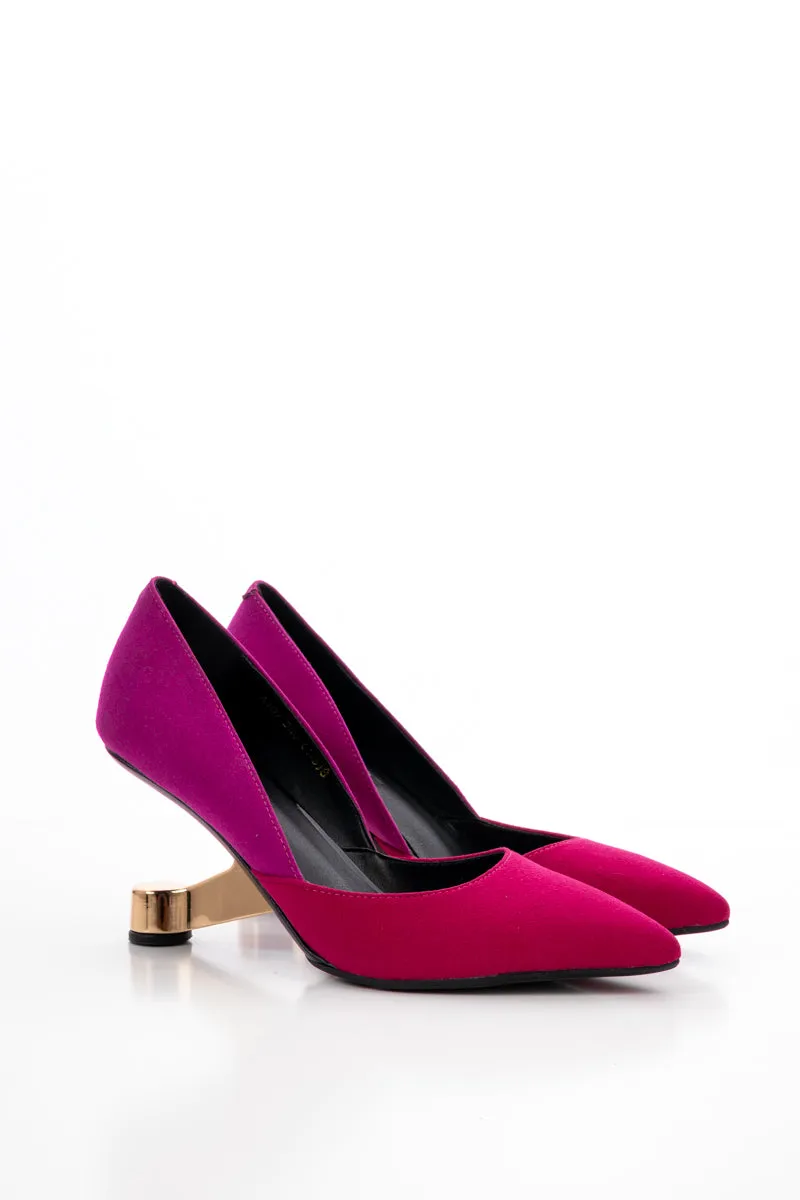 Mylette Golden Heel Suede Pump - Magenta