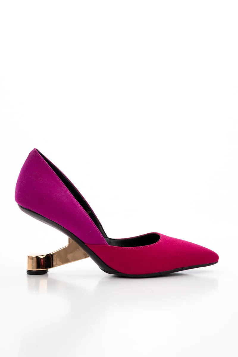 Mylette Golden Heel Suede Pump - Magenta