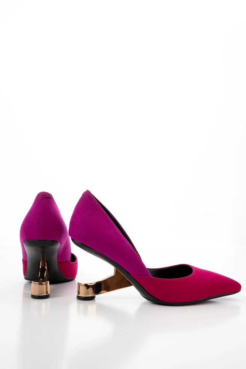 Mylette Golden Heel Suede Pump - Magenta