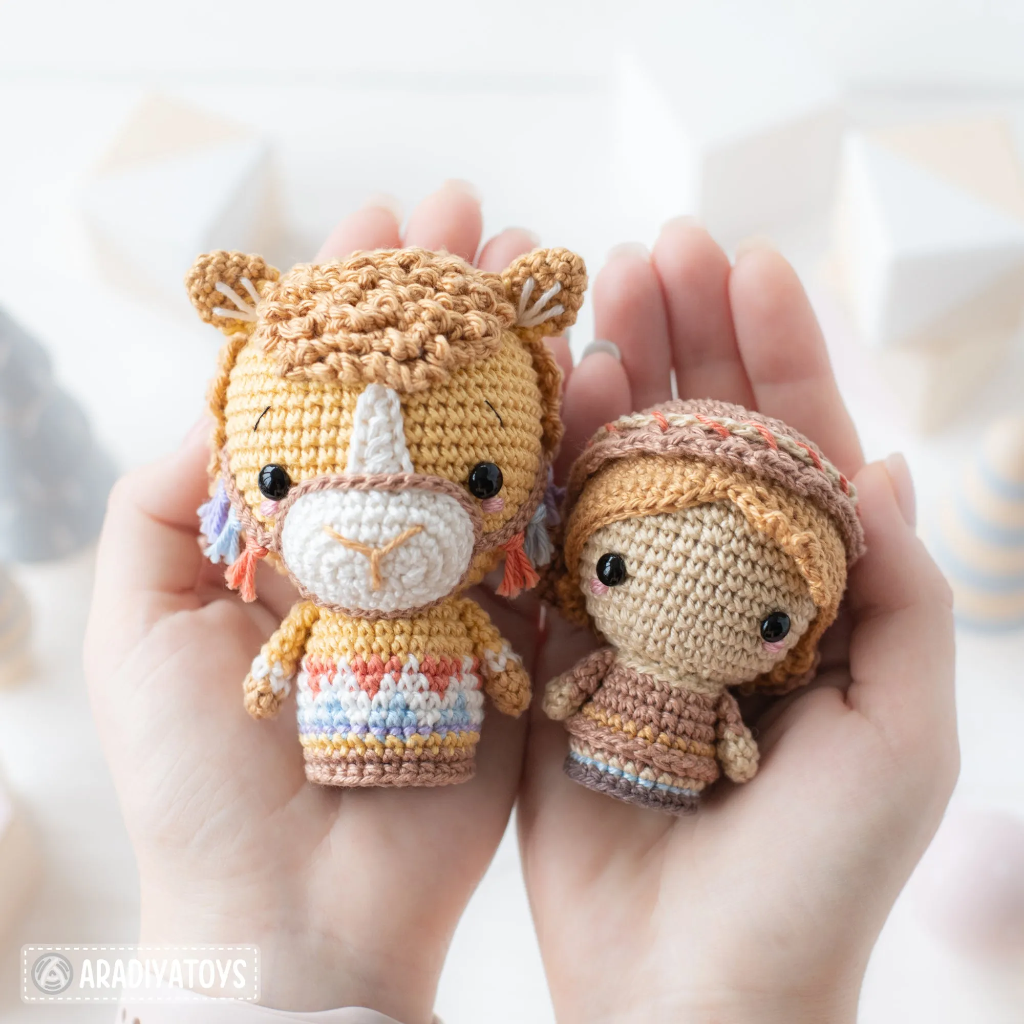 Nativity Minis set 3 from “AradiyaToys Minis” collection / nativity scene crochet pattern (Amigurumi tutorial PDF file), shepherd, camel, ox