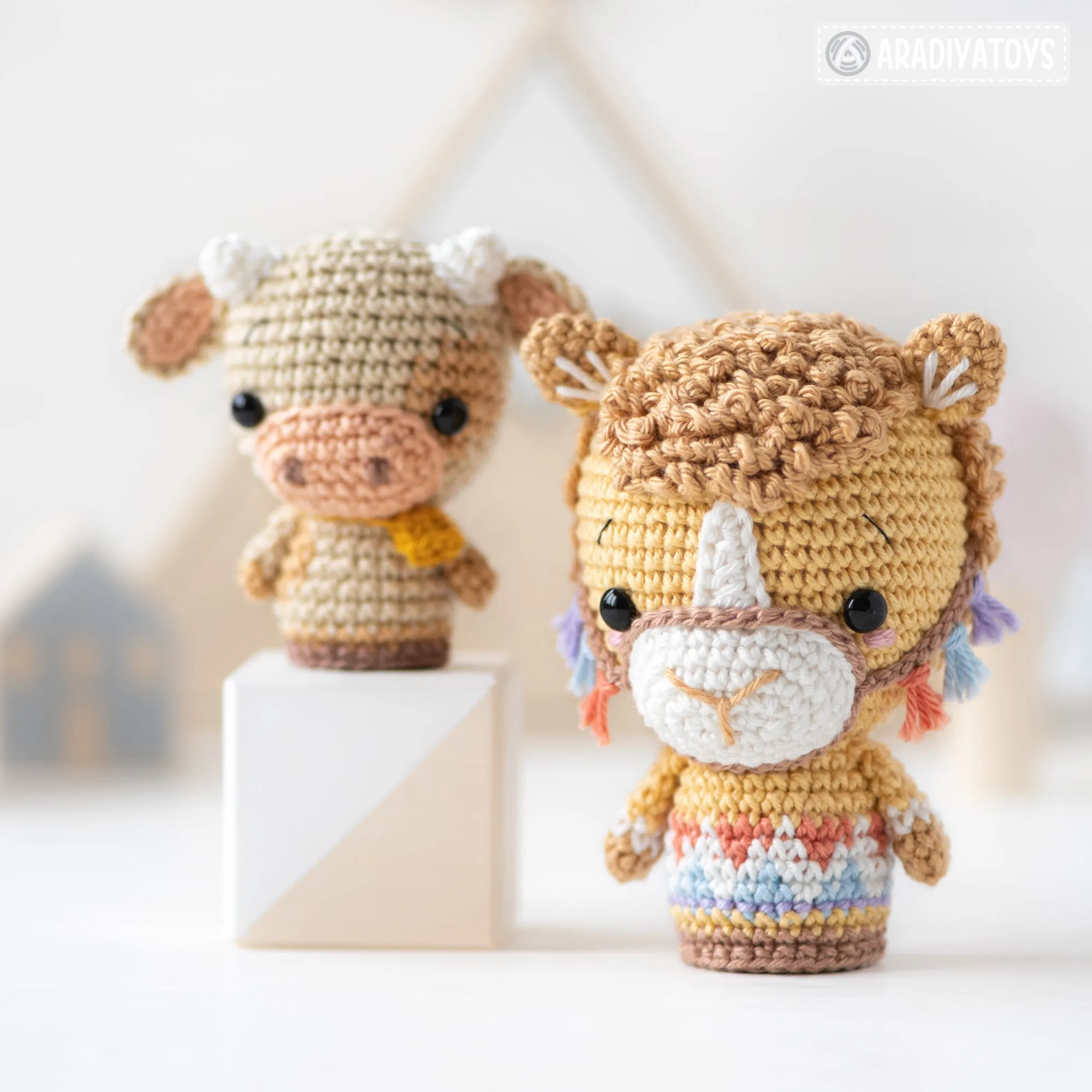 Nativity Minis set 3 from “AradiyaToys Minis” collection / nativity scene crochet pattern (Amigurumi tutorial PDF file), shepherd, camel, ox