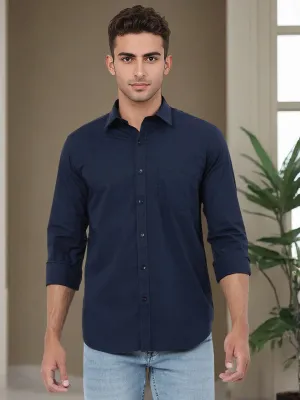 Navy Blue Solid Smart Fit Semi Casual Shirt | Greenfibre