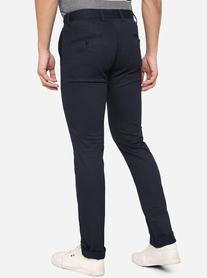 Navy Blue Solid Super Slim Fit Casual Trouser | Greenfibre