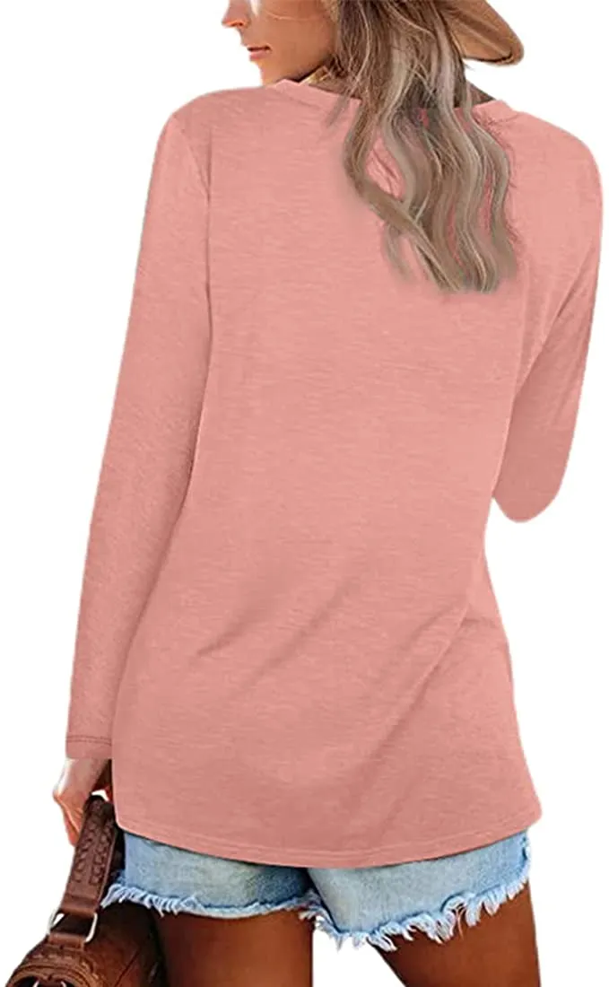 New isermeo Women's Long Sleeve V Neck Basic T in Heather Pink, Sz L!