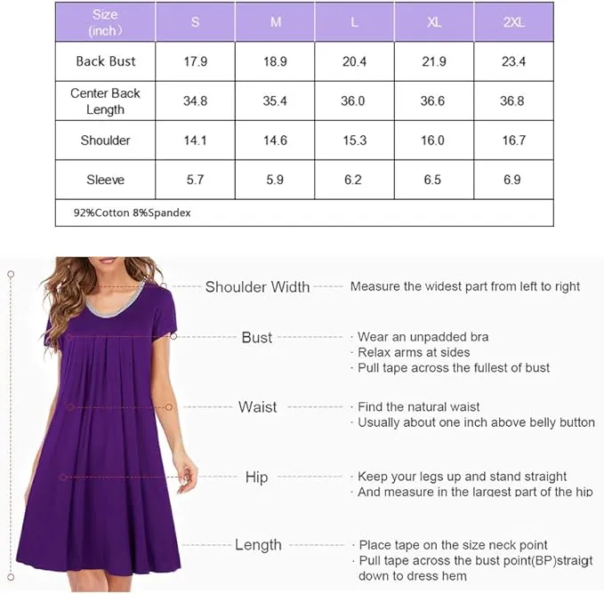 New LittleMax Women's Pleated Nightgown Pajama Nightshirt in Purple, Sz S