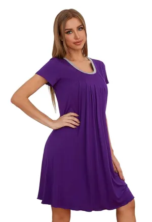 New LittleMax Women's Pleated Nightgown Pajama Nightshirt in Purple, Sz S