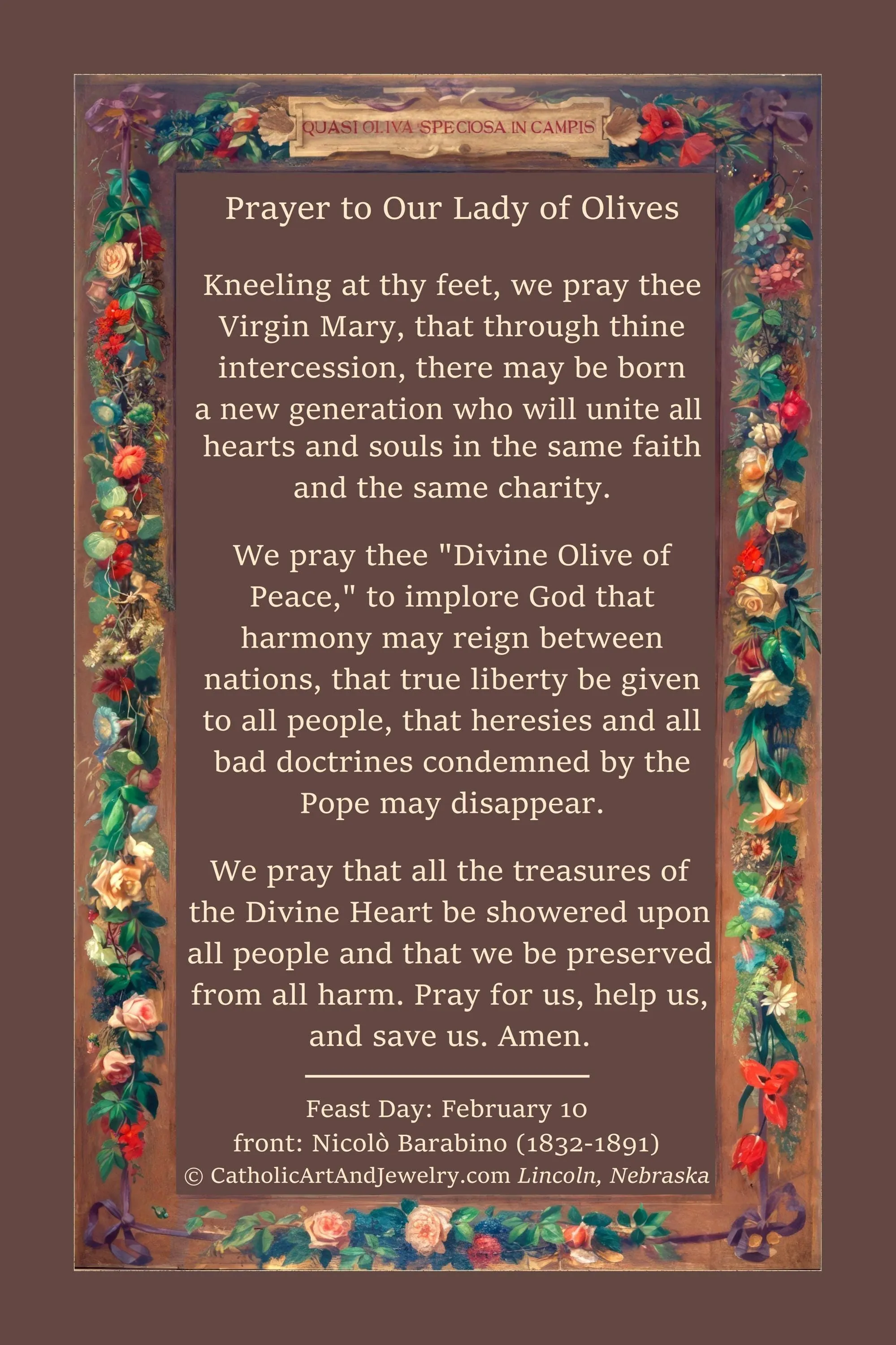 New! Our Lady of the Olives  – Vintage Holy Card – pack of 10/100/1000