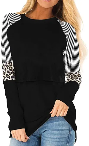 New with tags! Smallshow Women's Nursing Shirt Top Leopard Block Patchwork, Sz L!