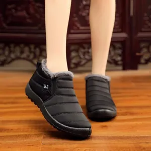 New Women's Slip on Fur Fleece Lined Waterproof Lightweight Comfortable Plush Wear Resistance Non Slip Ankle Boots, Warm Casual Versatile Breathable Black Sz 6.5
