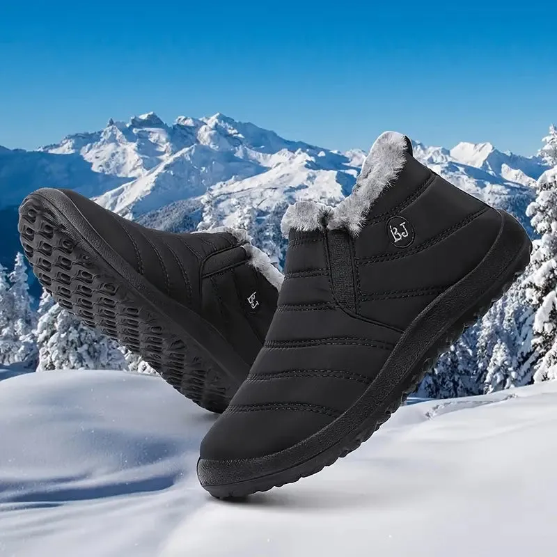 New Women's Slip on Fur Fleece Lined Waterproof Lightweight Comfortable Plush Wear Resistance Non Slip Ankle Boots, Warm Casual Versatile Breathable Black Sz 6.5