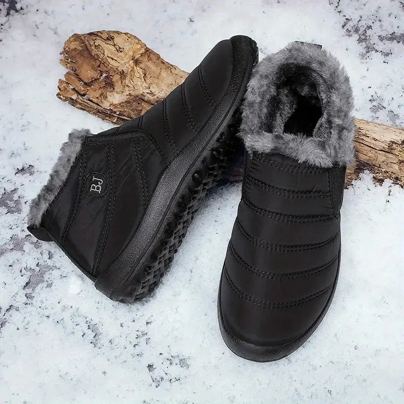 New Women's Slip on Fur Fleece Lined Waterproof Lightweight Comfortable Plush Wear Resistance Non Slip Ankle Boots, Warm Casual Versatile Breathable Black Sz 6.5