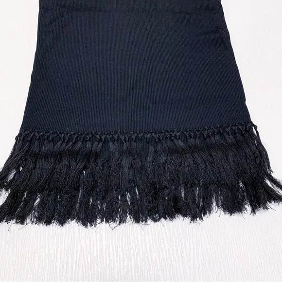 NWT $225 Lauren Ralph Lauren Rib-Knit Pencil Skirt with Fringe-Trim Black Small