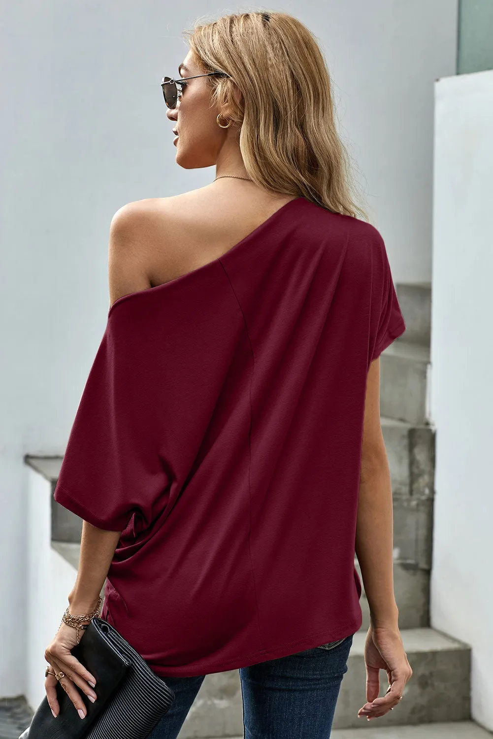 Off-The-Shoulder Slash Neck Casual Loose Fitting Top