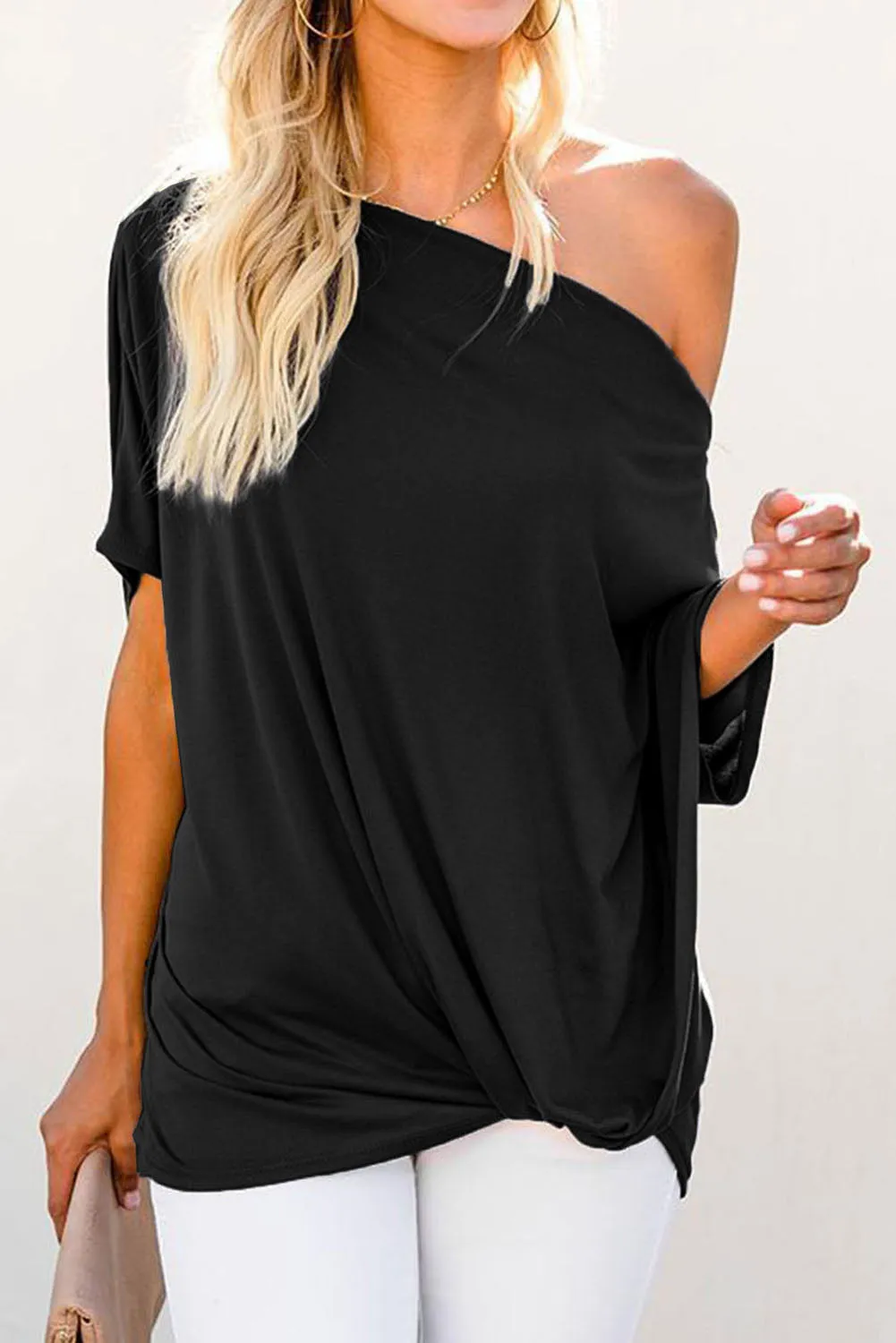 Off-The-Shoulder Slash Neck Casual Loose Fitting Top