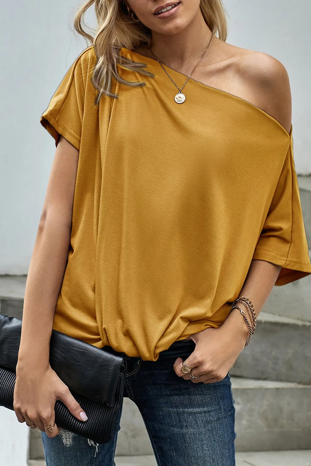 Off-The-Shoulder Slash Neck Casual Loose Fitting Top