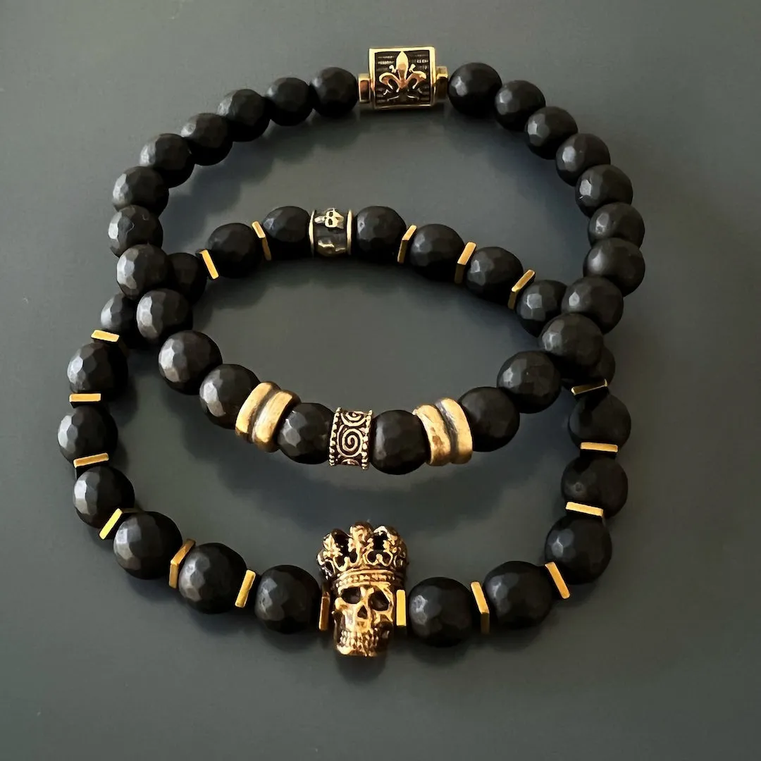 Onyx Fleur De Lis Beaded Bracelet