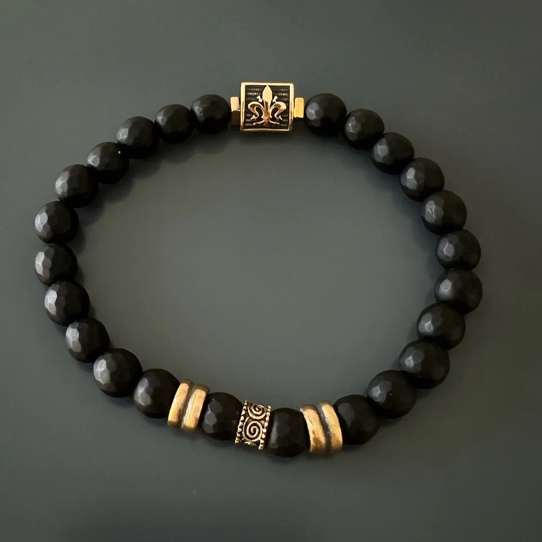 Onyx Fleur De Lis Beaded Bracelet