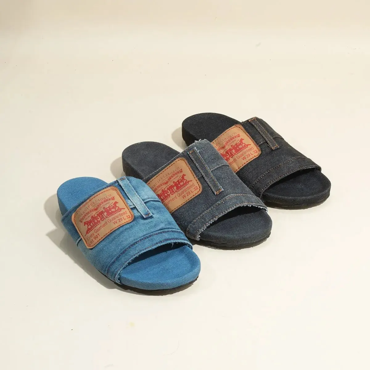 Open Toe Flat Denim Sandals