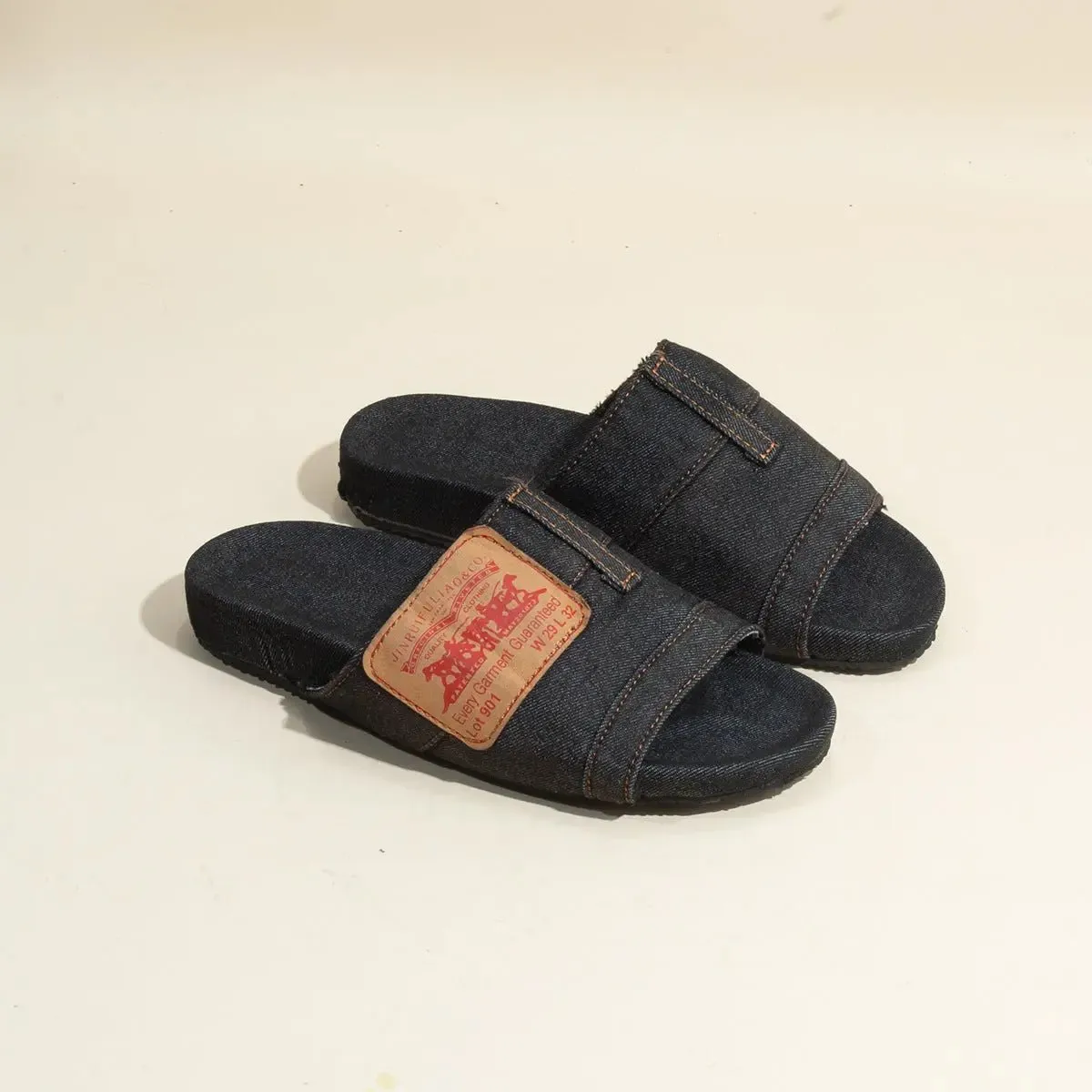 Open Toe Flat Denim Sandals